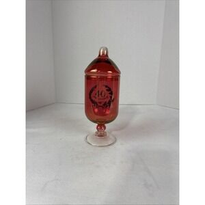Vintage Cranberry Flash Painted‎ Glass Apothecary Jar with Lid 40th Anniversary